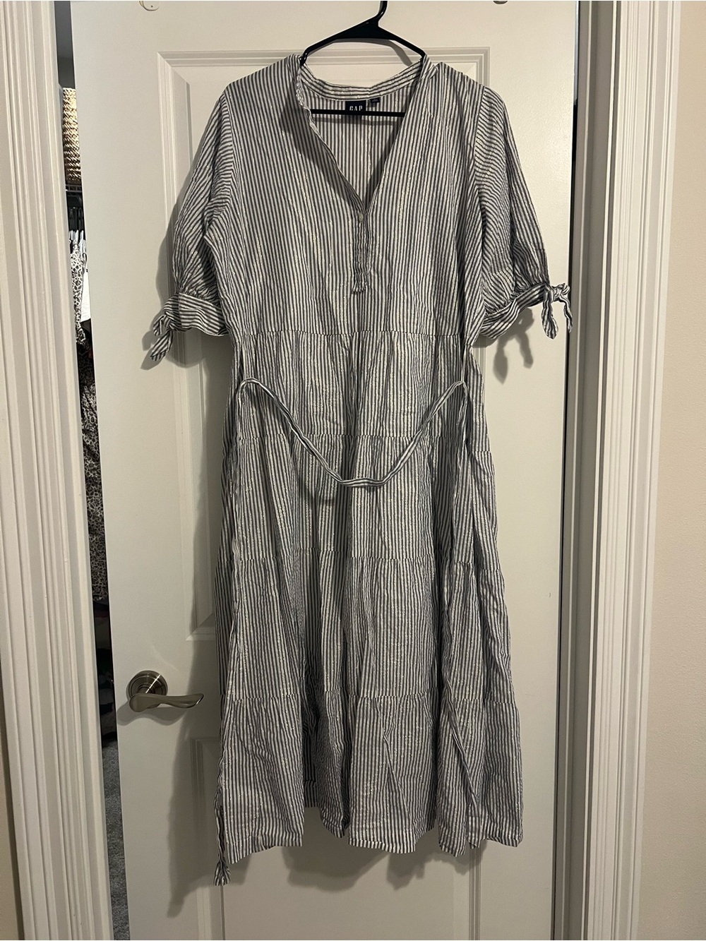 GAP Navy & White Striped Maxi Dress with Tie Waist